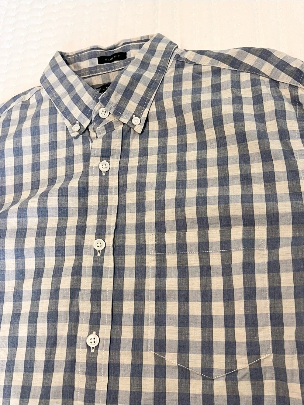 J Crew Shirt Mens M Blue White Plaid Check Flex Button Down Slim Fit